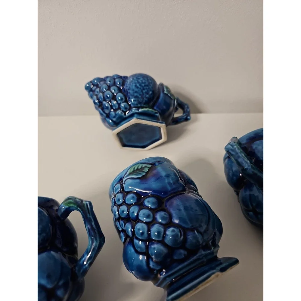 Vtg Inarco Mood Indigo Pitcher 4 Cups Creamer Set Blue Green MCM